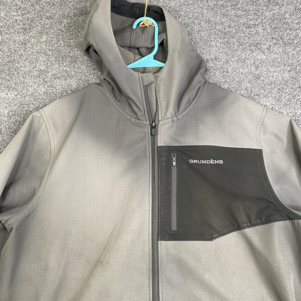 Grundens Jacket Mens XL Gray Hooded Softshell Fleece Lined Full Zip Workwear